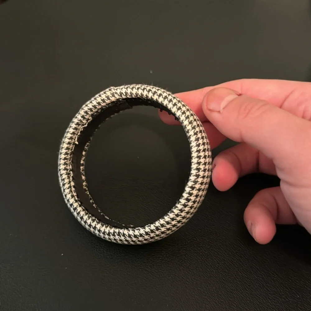 Vintage Houndstooth Cloth Bangle Bracelet, Black, White, Retro, Boho, Classic
